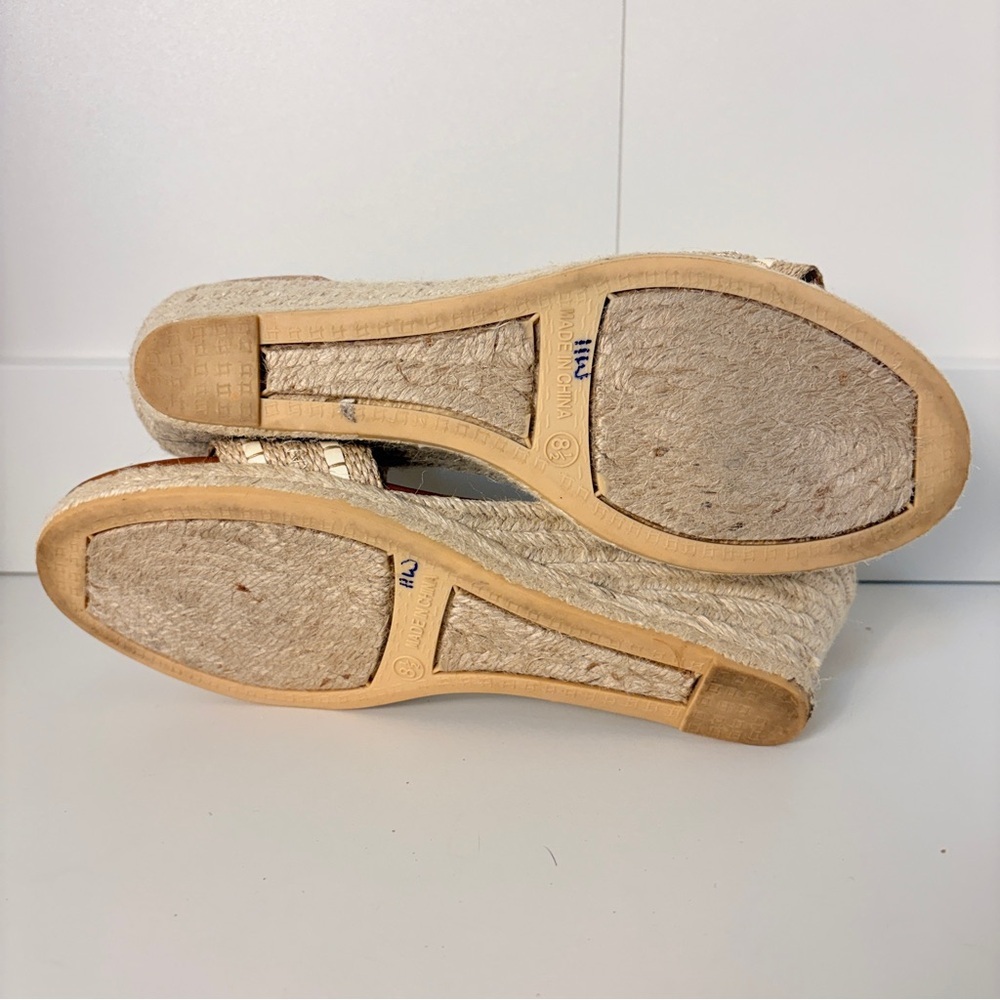 Talbots Tan Cream Espadrille Wedge Sandals Woven Ankle Strap Coastal - Picture 6 of 6